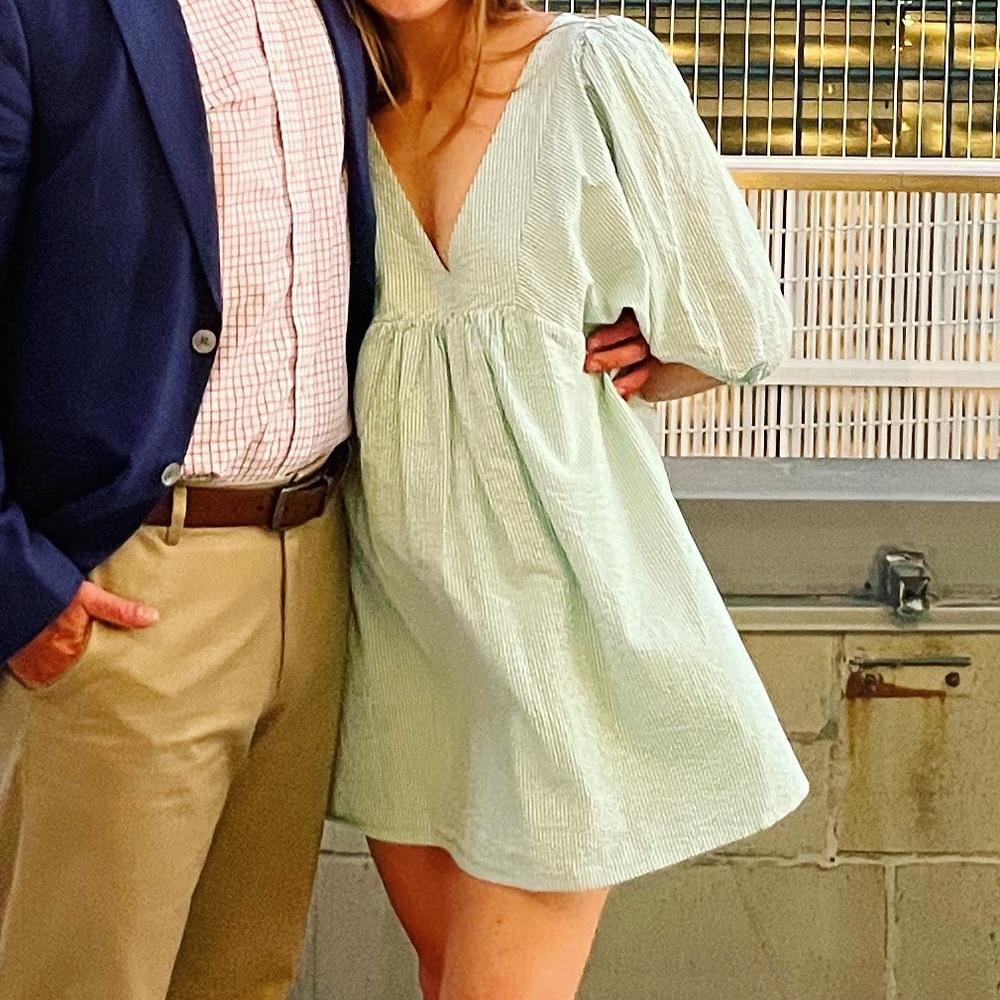 Urban Outfitters green seersucker v-neck dress, size small